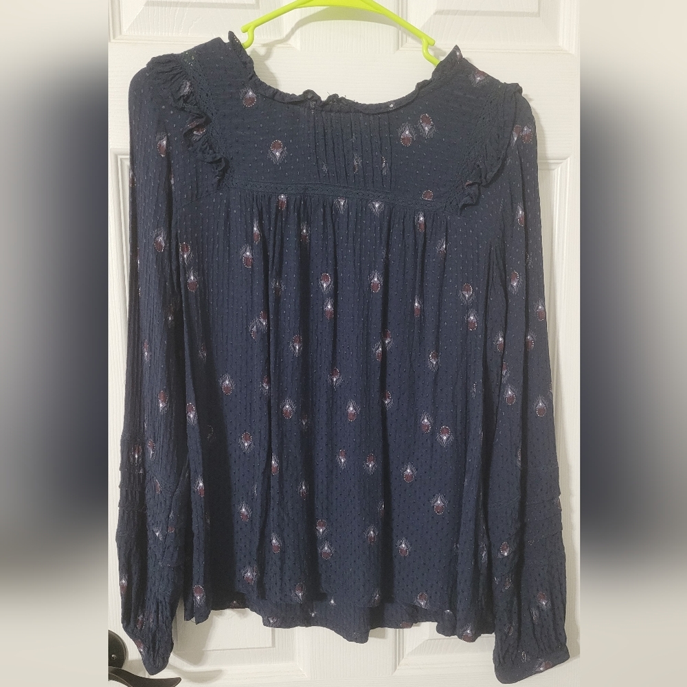 Fat Face womens blouse size 6 navy medallion cute